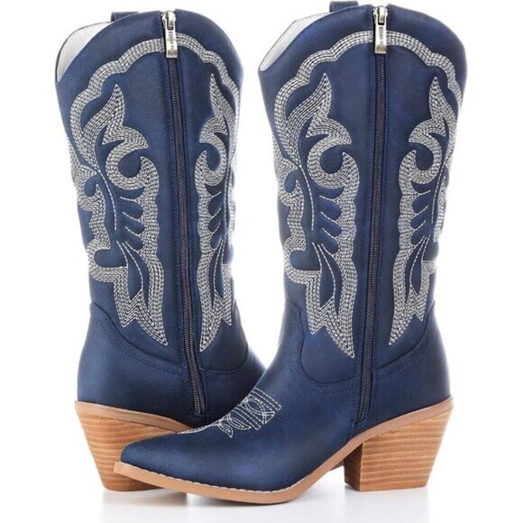 Shoes - ⭐ Women's Embroidered Cowboy Boots - Retro Western Pointed Toe Chunky Heel